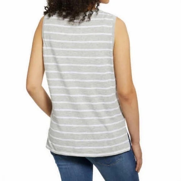 NAUTICA Women's Basic Knit Sleeveless Tank Top - Grey Stripe - Picture 3 of 3